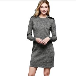 GAP Merino Wool Sweater Dress Size Large Gray Black Shoulder Patch Long Sleeve